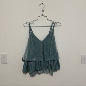 Mint Green Velvet Tiered Peplum Crop Tank Top
Size large
